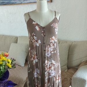 Bechamel Brown Floral Maxi Dress with White and Peach Flowers
